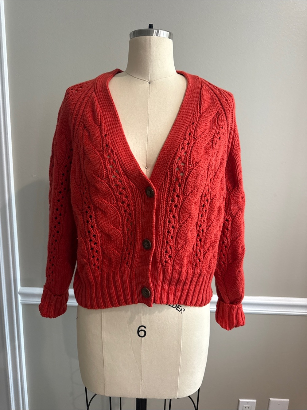 Universal Thread Red Cable-Knit Button Front Cardigan